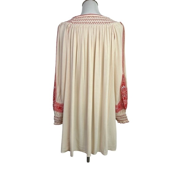 Free People Womens Wind Willow Embroidered Mini Dress Sz Small Cream Red Boho - Picture 4 of 11
